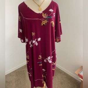 Maroon, floral midi dress